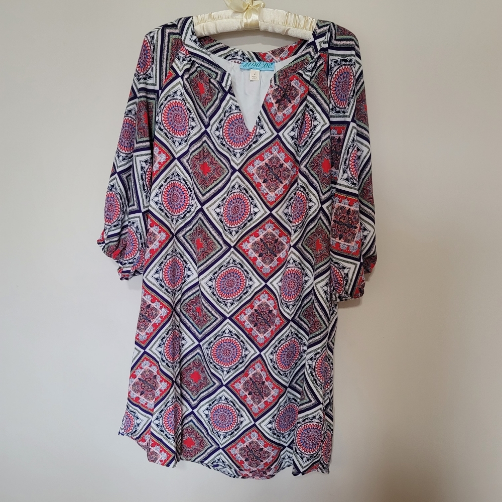 Dina Be Long Sleeve Shift Dress Multicolor  Size L